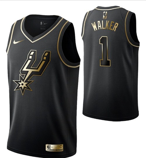 Men's San Antonio Spurs #1 Lonnie Walker Black Golden NBA Edition Swingman Stitched Jersey